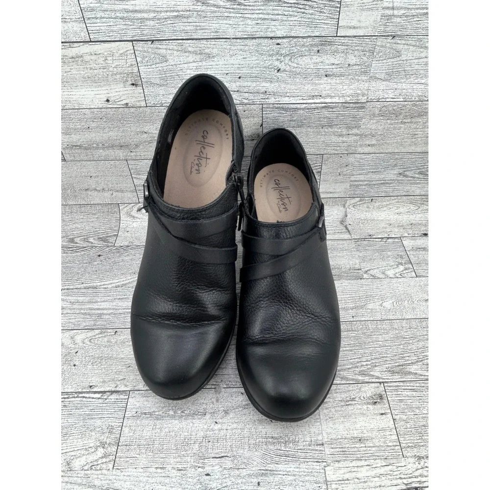 Clarks Collection Black‎ Leather Ankle Booties Ultimate Comfort Women Size 7M
